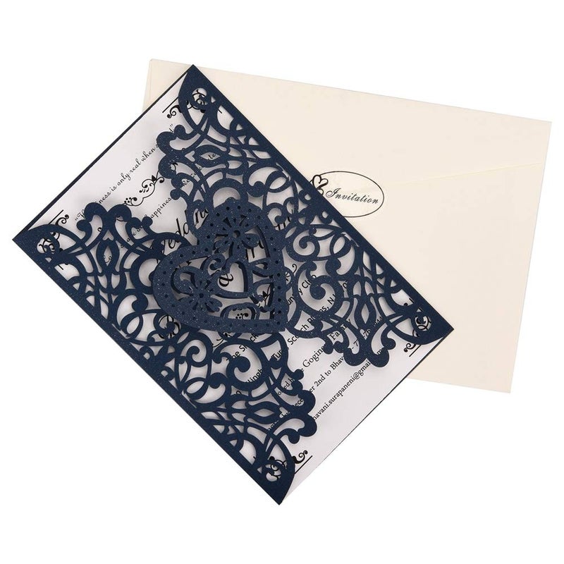 FOMTOR Laser Cut Wedding Invitations Kit 50 Packs Laser Cut Wedding Invitations with Blank Printable Paper and Envelopes for Birthday Parties (Navy Blue) - Image 4